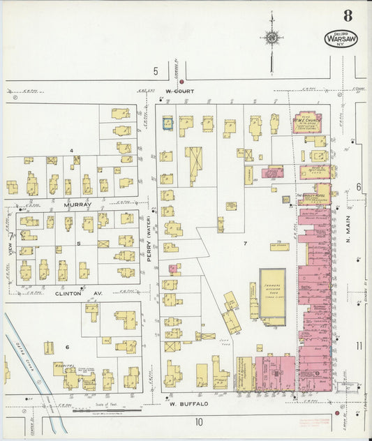 Sanborn Fire Insurance Map from Warsaw, Wyoming County, New York (1919), Sheet #0008 - Historic Sanborn Fire Insurance Map Print, vintage old map wall art, antique decor, genealogy gift, Warsaw Wyoming map