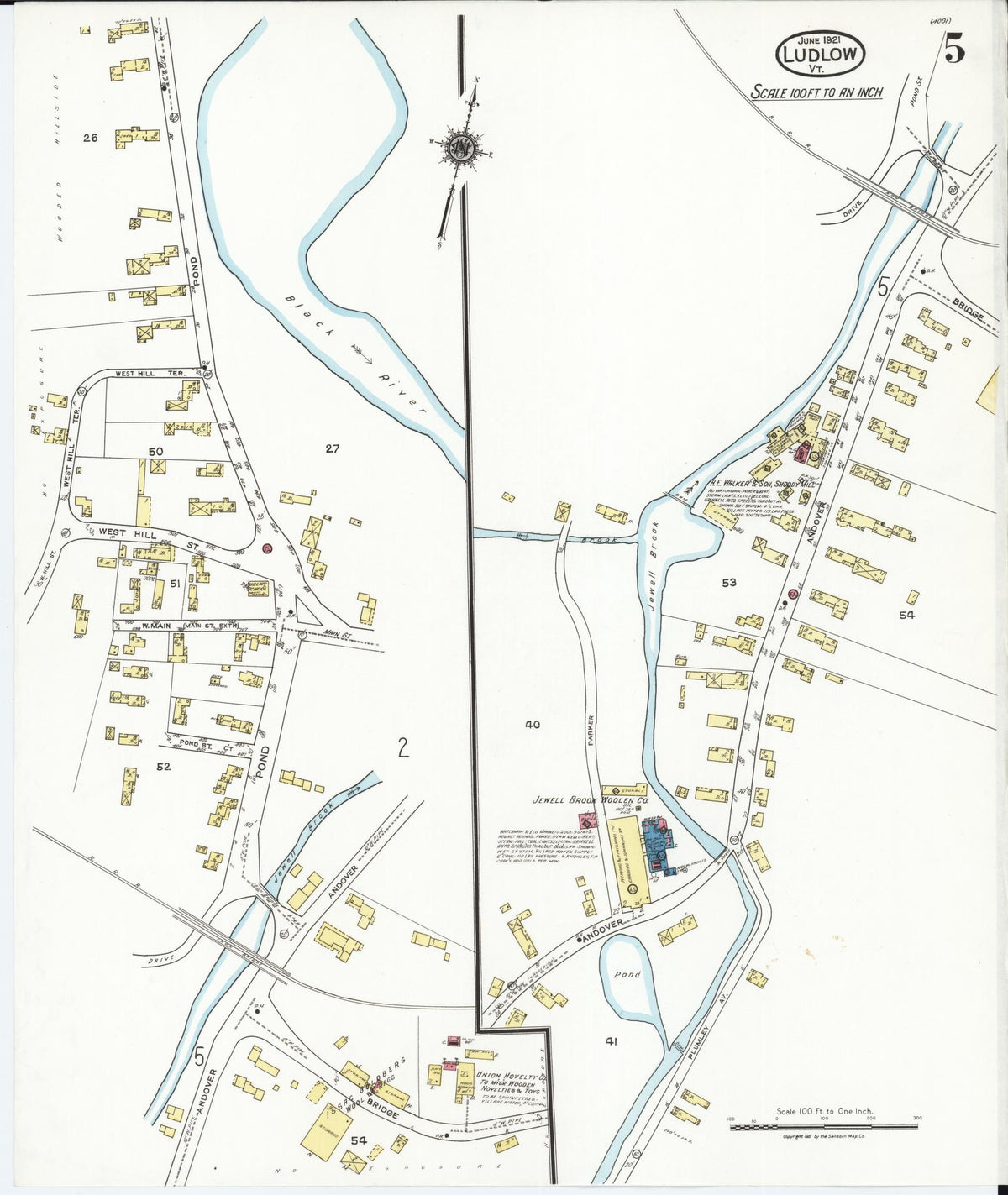 Sanborn Fire Insurance Map from Ludlow, Windsor County, Vermont (1921), Sheet #0005 - Complete Map Set gallery image, historic Sanborn map, vintage wall art, Vermont Vermont