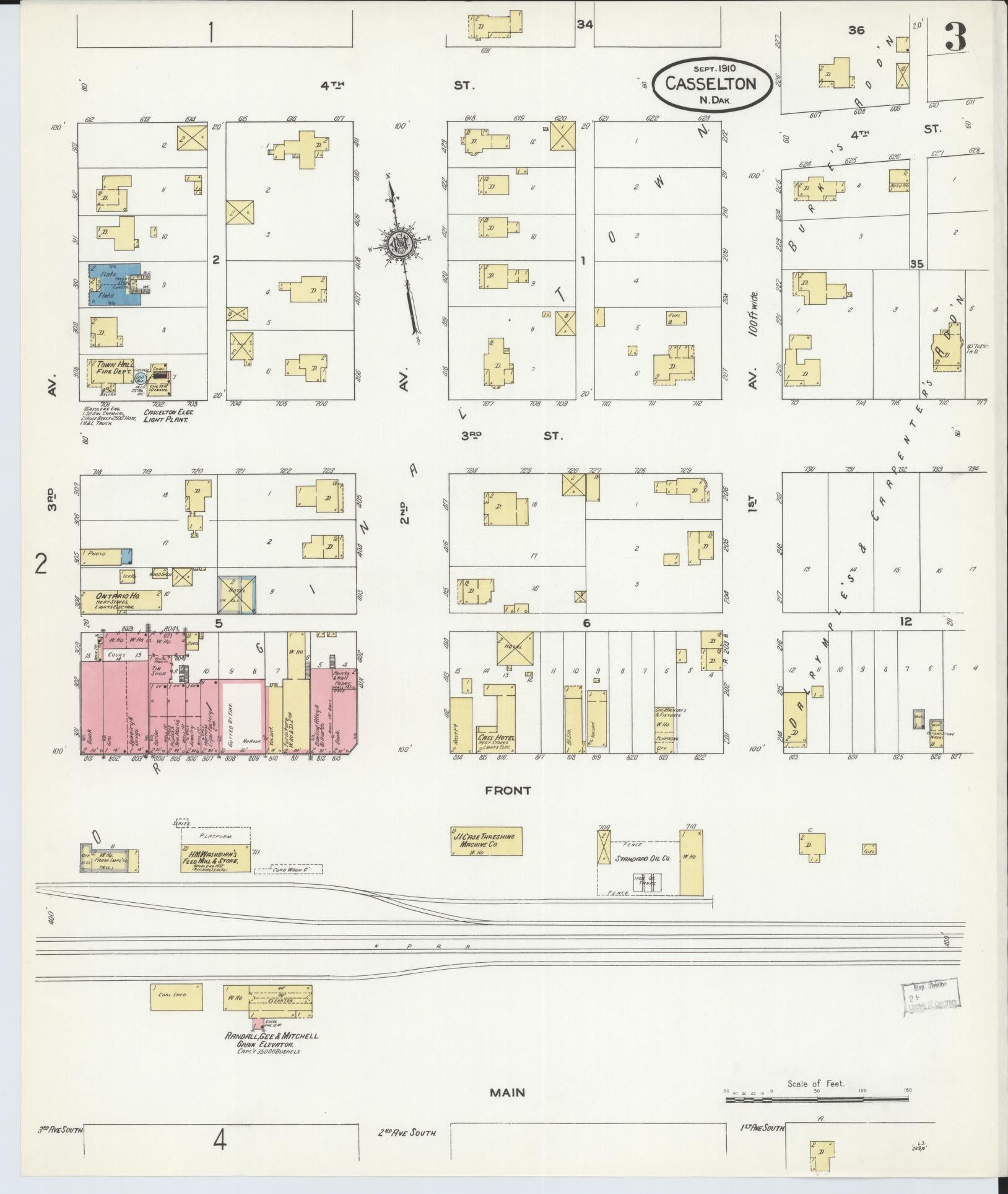 Sanborn Fire Insurance Map from Casselton, Cass County, North Dakota (1910), Sheet #0003 - Historic Sanborn Fire Insurance Map Print, vintage old map wall art, antique decor, genealogy gift, North Dakota North Dakota map