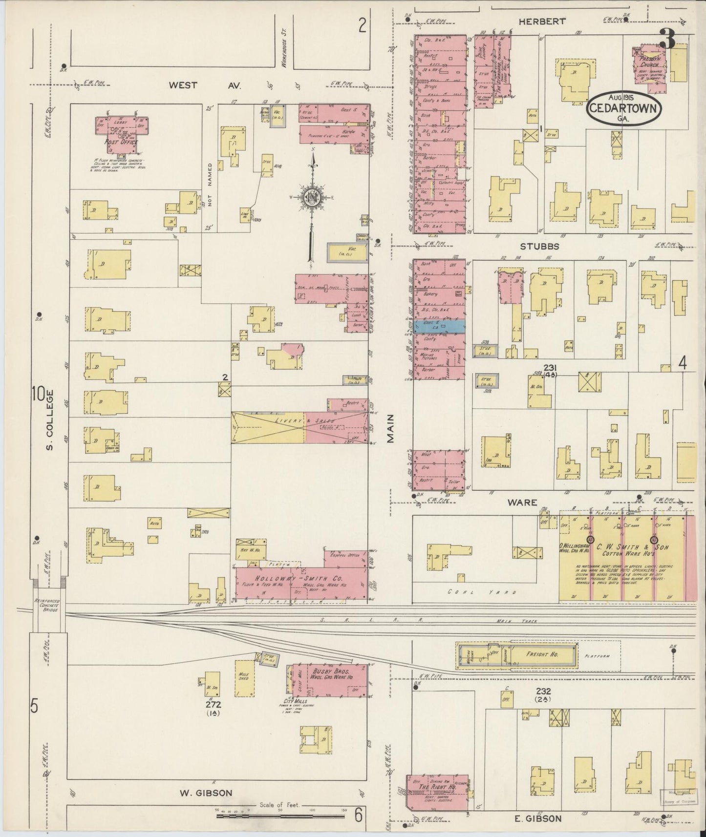 Sanborn Fire Insurance Map from Cedartown, Polk County, Georgia (1915), Sheet #0003 - Historic Sanborn Fire Insurance Map Print, vintage old map wall art, antique decor, genealogy gift, Georgia Georgia map