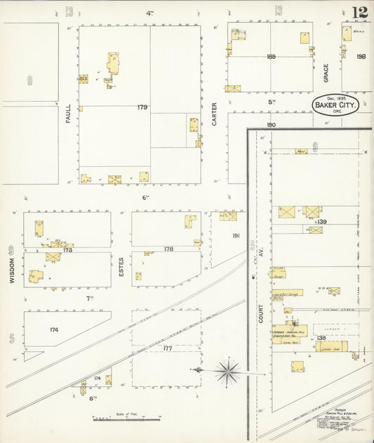 Sanborn Fire Insurance Map from Baker, Baker County, Oregon (1895), Sheet #0012 - Historic Sanborn Fire Insurance Map Print, vintage old map wall art, antique decor, genealogy gift, Oregon Oregon map