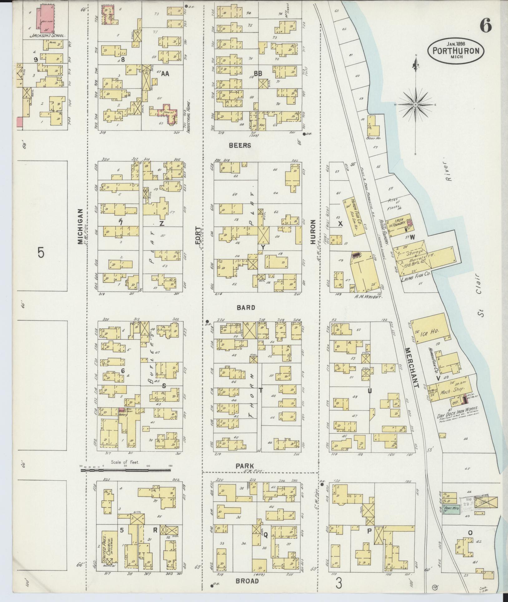 Sanborn Fire Insurance Map from Port Huron, Saint Clair County, Michigan (1898), Sheet #0006 - Complete Map Set gallery image, historic Sanborn map, vintage wall art, Michigan Michigan