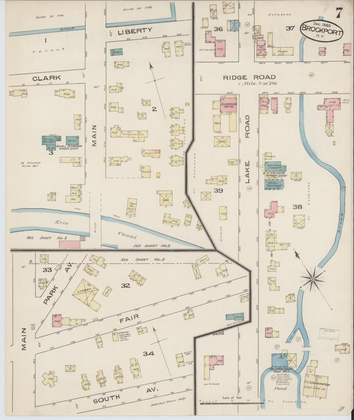 Sanborn Fire Insurance Map from Brockport, Monroe County, New York (1885), Sheet #0007 - Historic Sanborn Fire Insurance Map Print, vintage old map wall art, antique decor, genealogy gift, New York New York map
