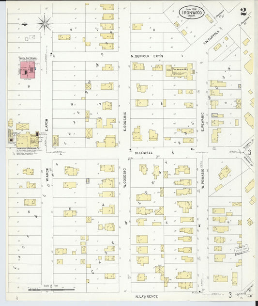 Sanborn Fire Insurance Map from Ironwood, Gogebic County, Michigan (1908), Sheet #0002 - Historic Sanborn Fire Insurance Map Print, vintage old map wall art, antique decor, genealogy gift, Michigan Michigan map