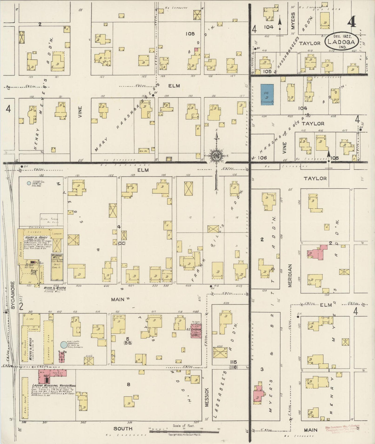 Sanborn Fire Insurance Map from Ladoga, Montgomery County, Indiana (1922), Sheet #0004 - Historic Sanborn Fire Insurance Map Print, vintage old map wall art, antique decor, genealogy gift, Indiana Indiana map