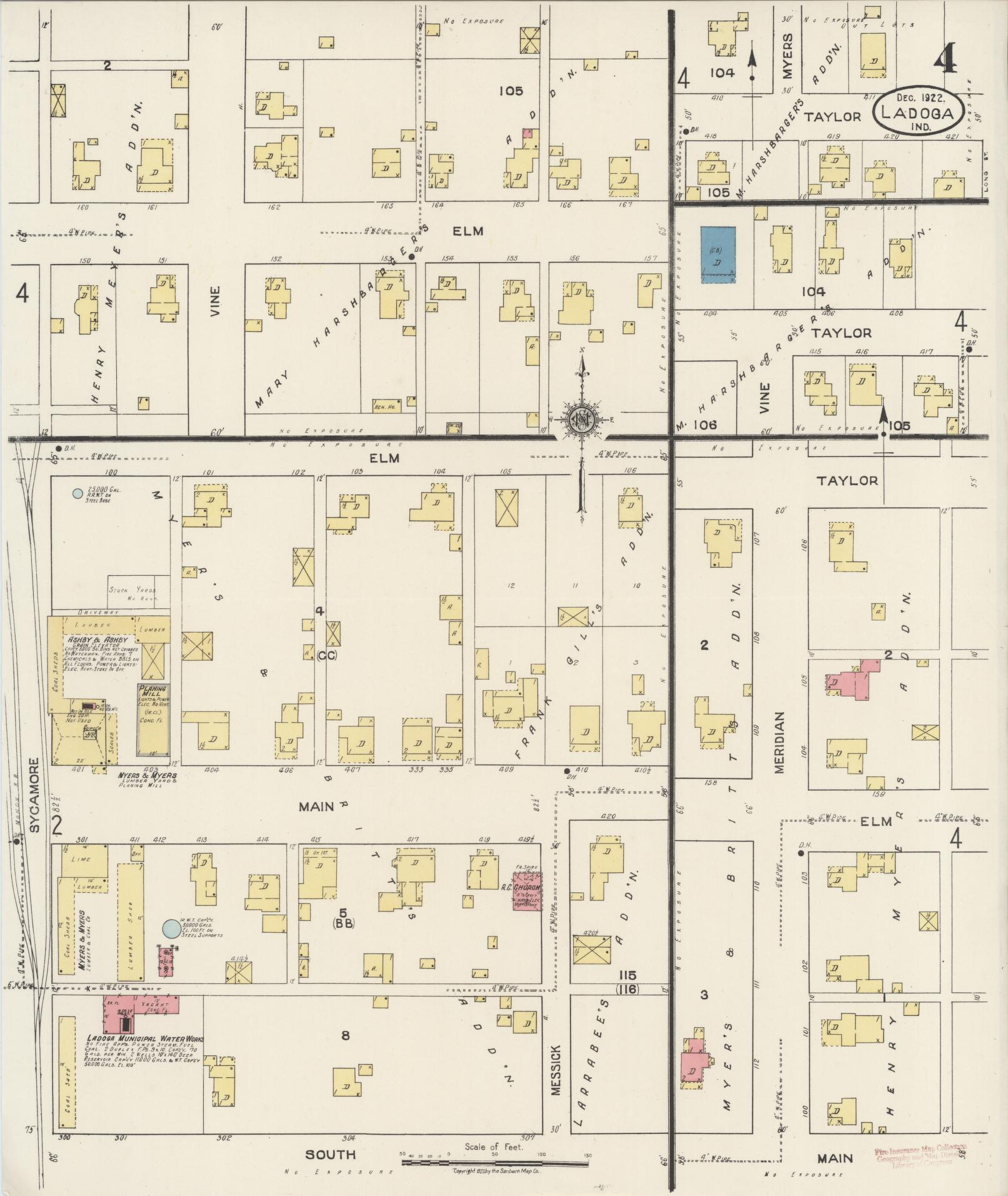 Sanborn Fire Insurance Map from Ladoga, Montgomery County, Indiana (1922), Sheet #0004 - Historic Sanborn Fire Insurance Map Print, vintage old map wall art, antique decor, genealogy gift, Indiana Indiana map