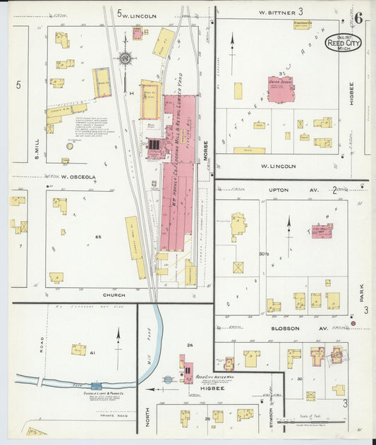 Sanborn Fire Insurance Map from Reed City, Osceola County, Michigan (1917), Sheet #0006 - Historic Sanborn Fire Insurance Map Print, vintage old map wall art, antique decor, genealogy gift, Michigan Michigan map
