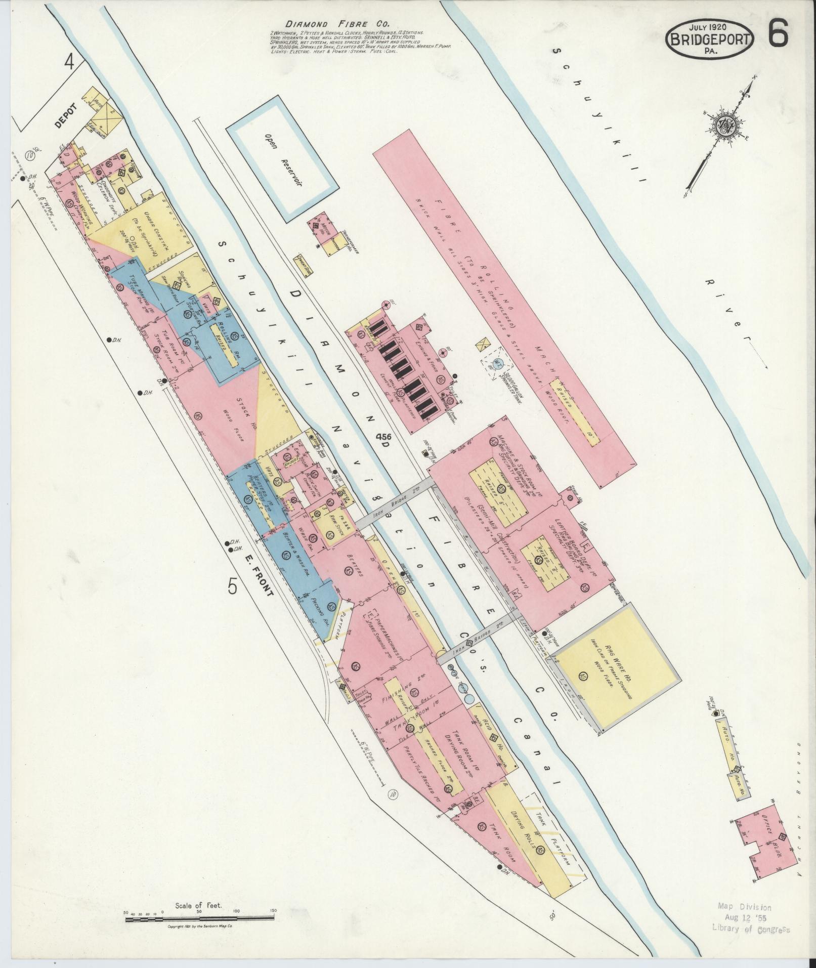 Sanborn Fire Insurance Map from Bridgeport, Montgomery County, Pennsylvania (1920), Sheet #0006 - Historic Sanborn Fire Insurance Map Print, vintage old map wall art, antique decor, genealogy gift, Pennsylvania Pennsylvania map