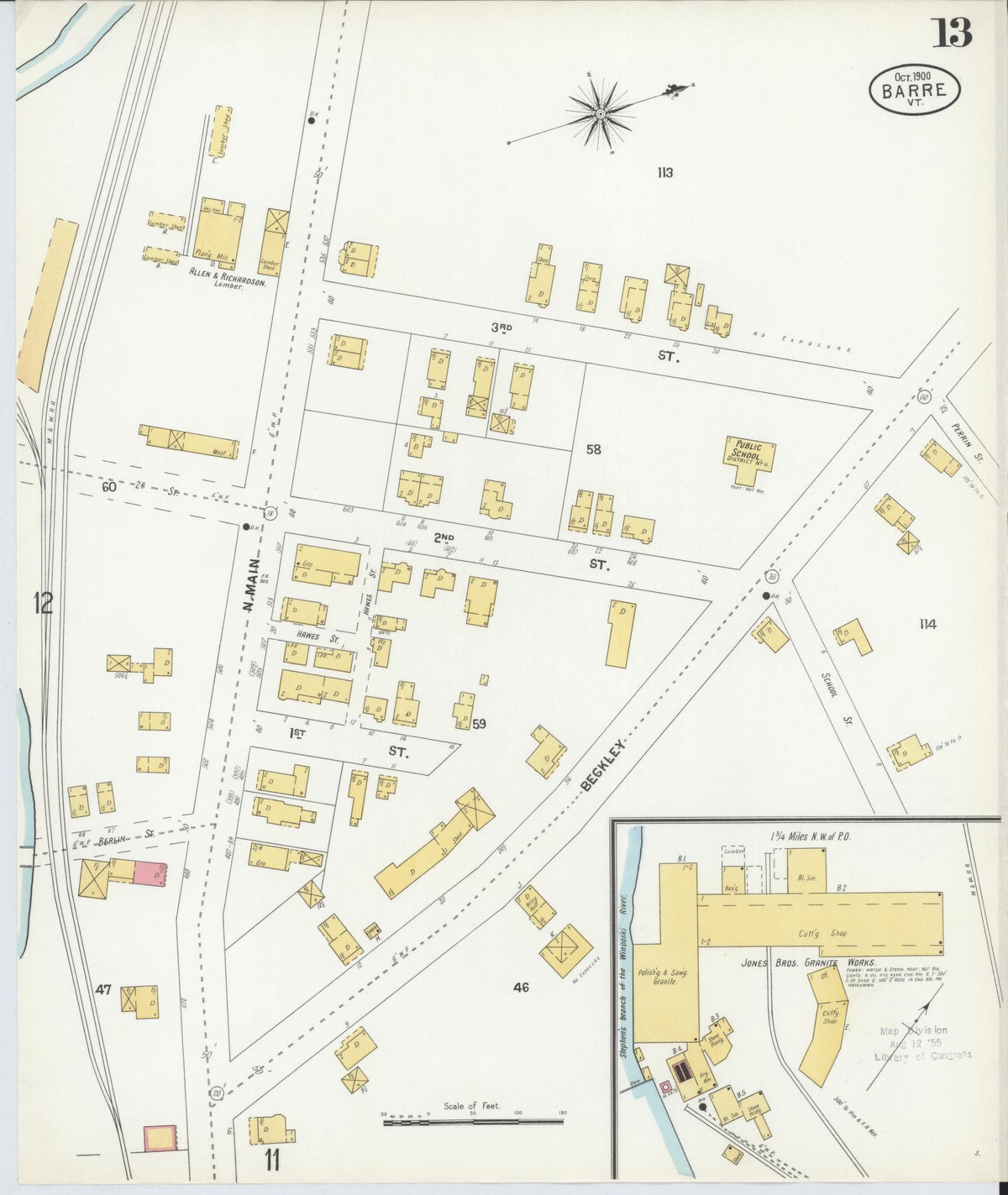 Sanborn Fire Insurance Map from Barre, Washington County, Vermont (1900), Sheet #0013 - Complete Map Set gallery image, historic Sanborn map, vintage wall art, Vermont Vermont
