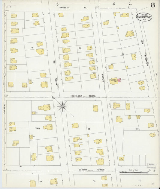 Sanborn Fire Insurance Map from Rutherford, Bergen County, New Jersey (1902), Sheet #0008 - Historic Sanborn Fire Insurance Map Print, vintage old map wall art, antique decor, genealogy gift, New Jersey New Jersey map