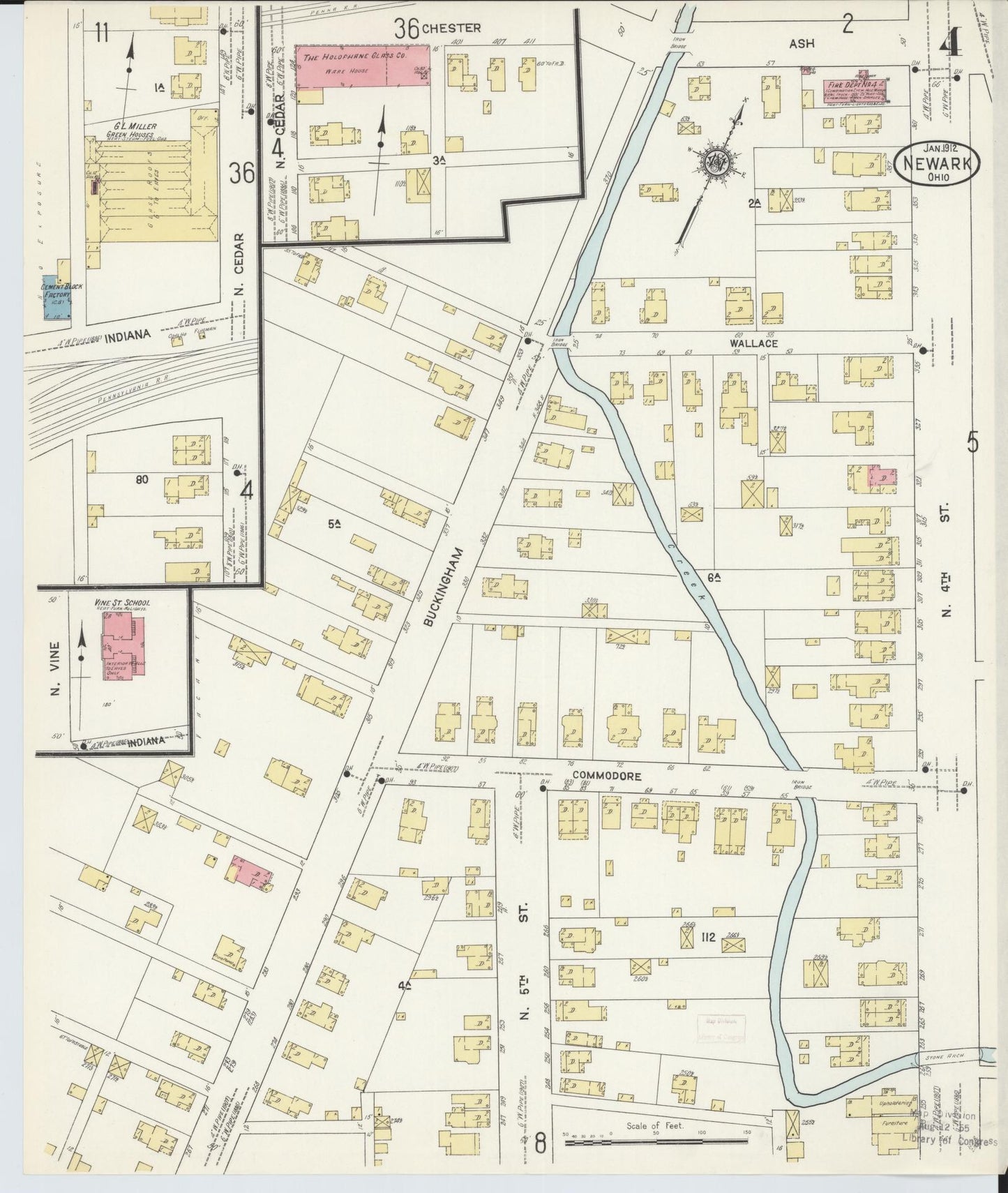 Sanborn Fire Insurance Map from Newark, Licking County, Ohio (1912), Sheet #0004 - Complete Map Set gallery image, historic Sanborn map, vintage wall art, Ohio Ohio