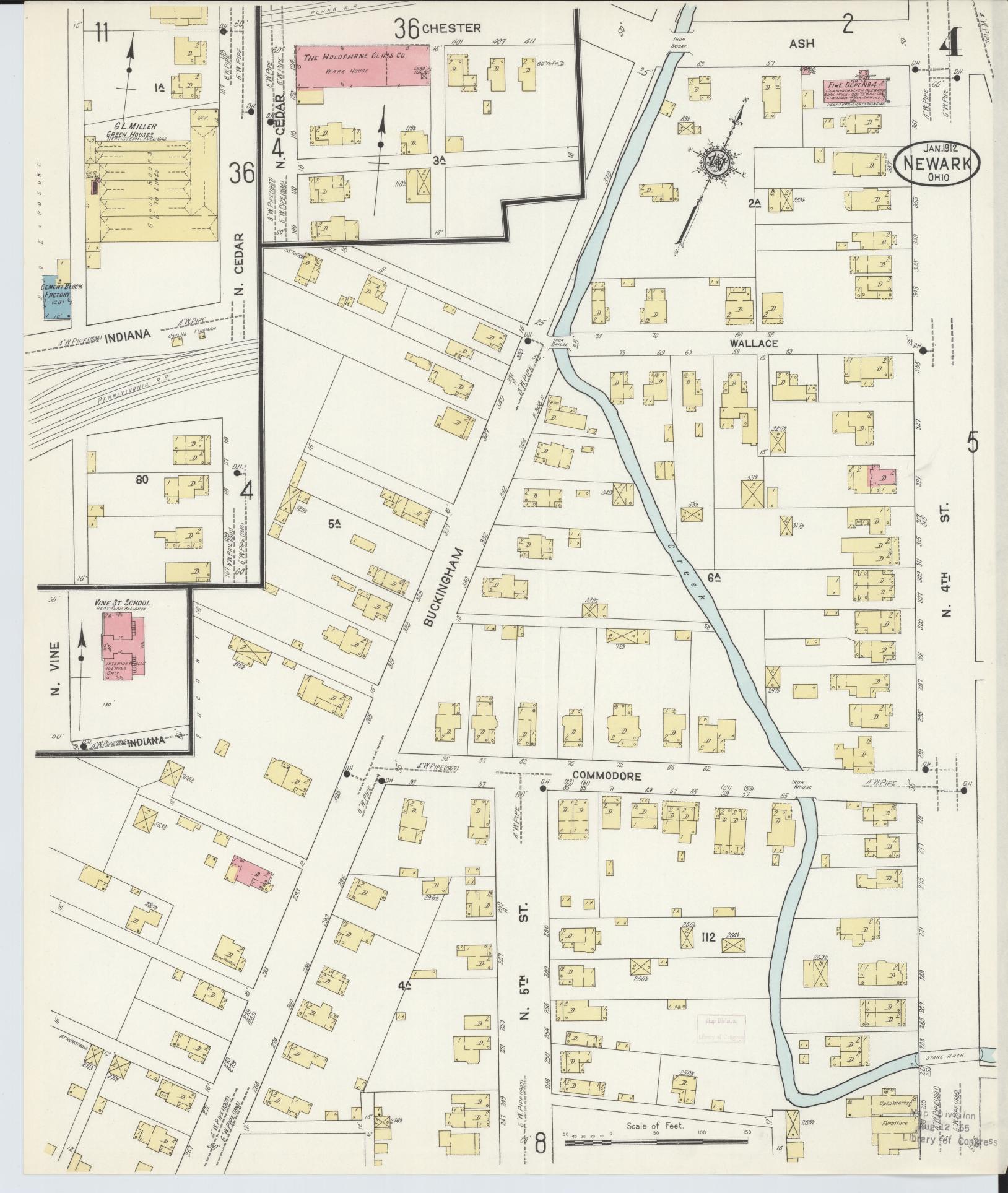 Sanborn Fire Insurance Map from Newark, Licking County, Ohio (1912), Sheet #0004 - Complete Map Set gallery image, historic Sanborn map, vintage wall art, Ohio Ohio