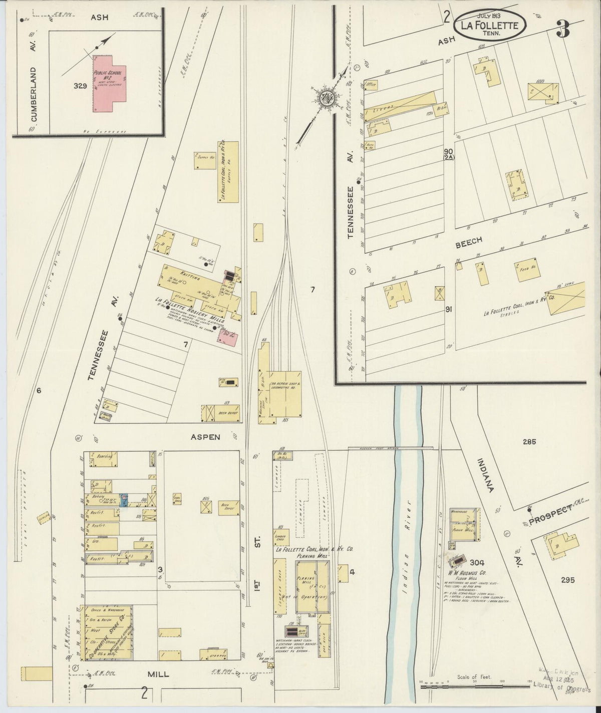 Sanborn Fire Insurance Map from La Follette, Campbell County, Tennessee (1913), Sheet #0003 - Complete Map Set gallery image, historic Sanborn map, vintage wall art, Tennessee Tennessee