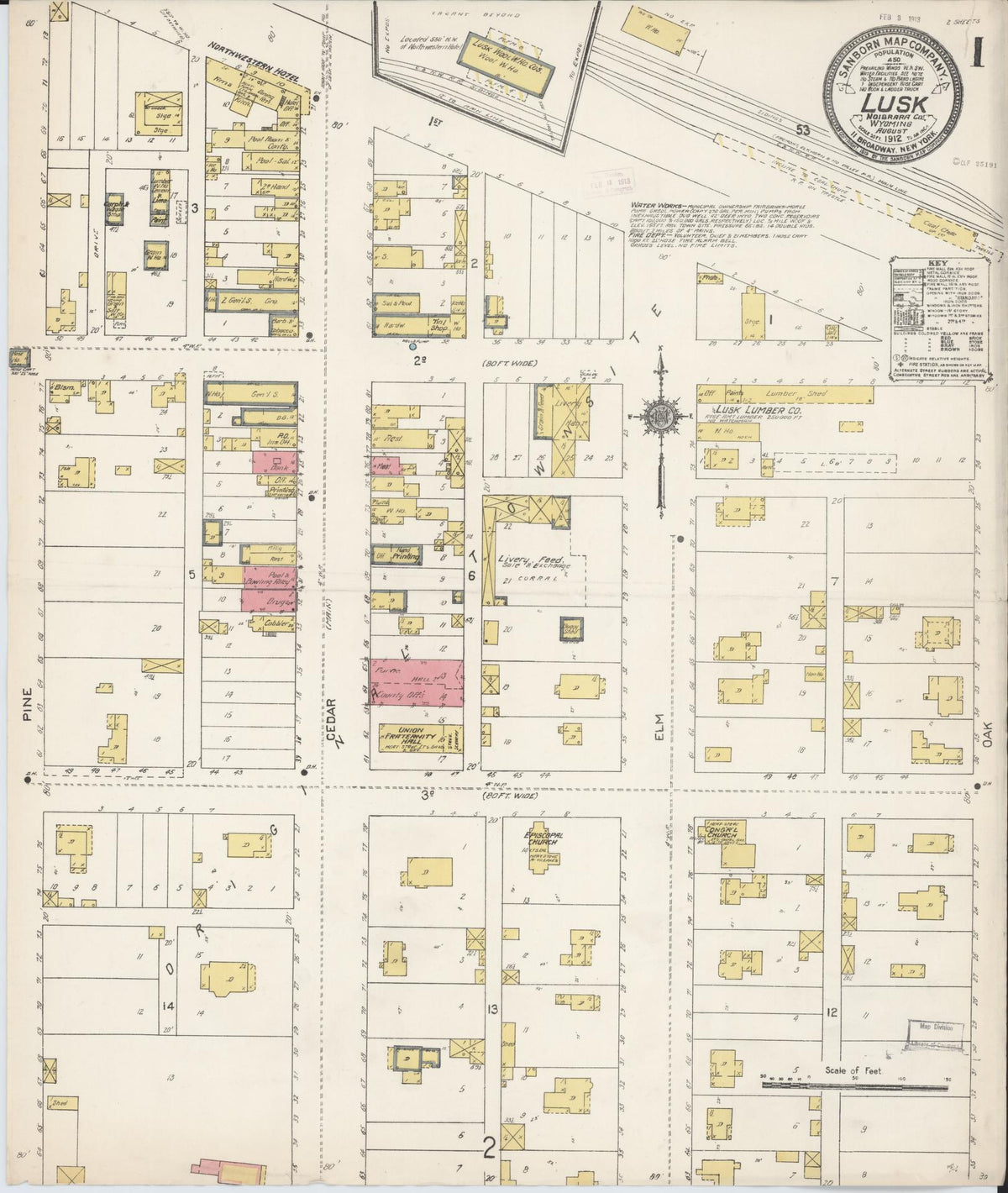Sanborn Fire Insurance Map from Lusk, Niobrara County, Wyoming (1912), Sheet #0001 - Complete Map Set gallery image, historic Sanborn map, vintage wall art, Wyoming Wyoming