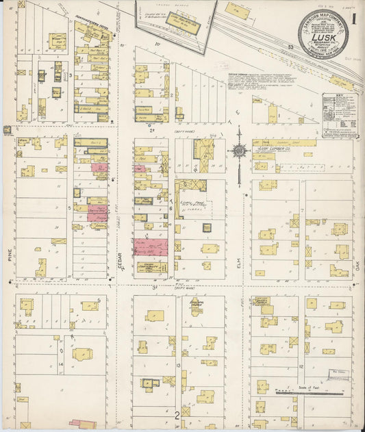 Sanborn Fire Insurance Map from Lusk, Niobrara County, Wyoming (1912), Sheet #0001 - Complete Map Set gallery image, historic Sanborn map, vintage wall art, Wyoming Wyoming