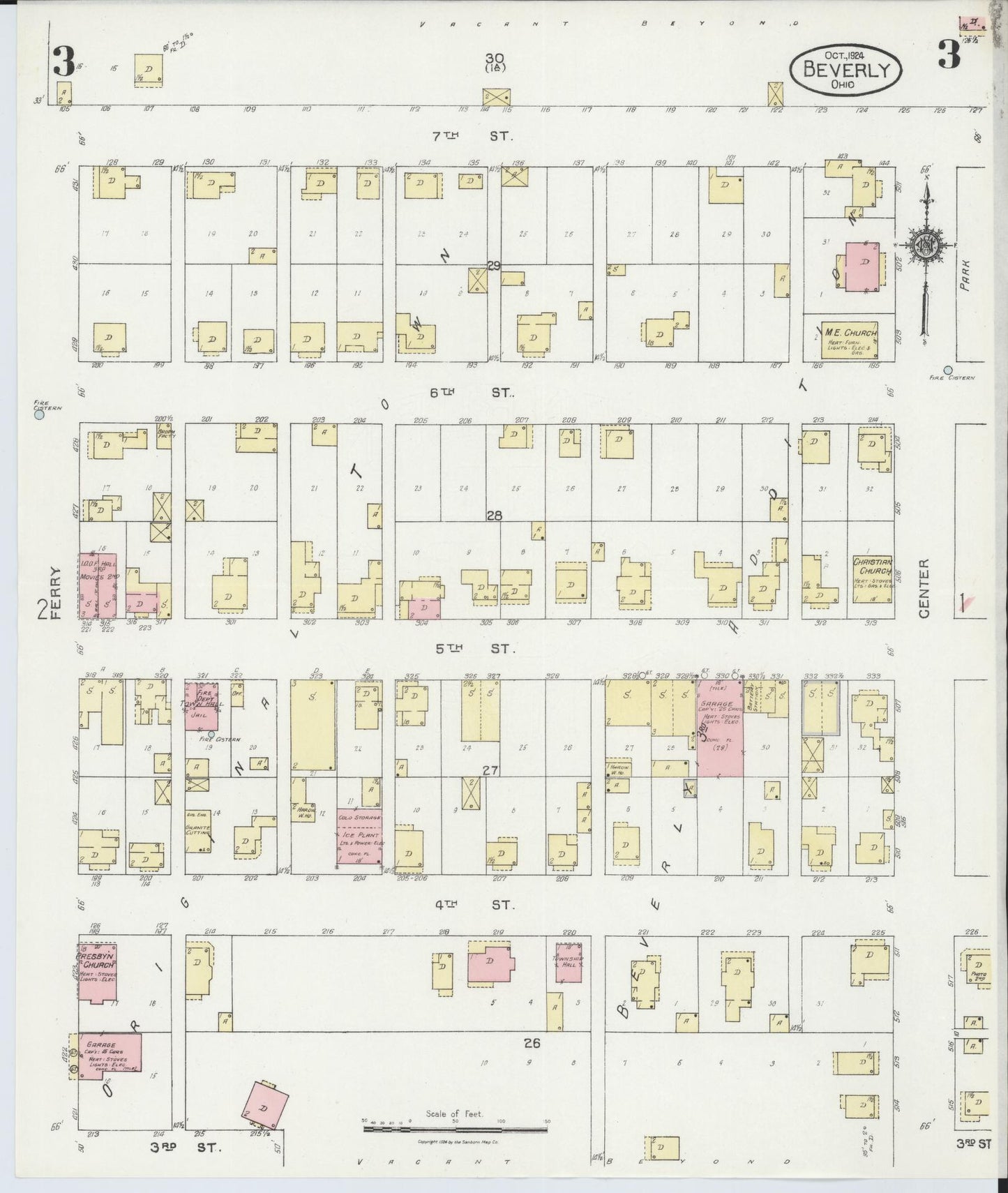 Sanborn Fire Insurance Map from Beverly, Washington County, Ohio (1924), Sheet #0003 - Historic Sanborn Fire Insurance Map Print, vintage old map wall art, antique decor, genealogy gift, Ohio Ohio map