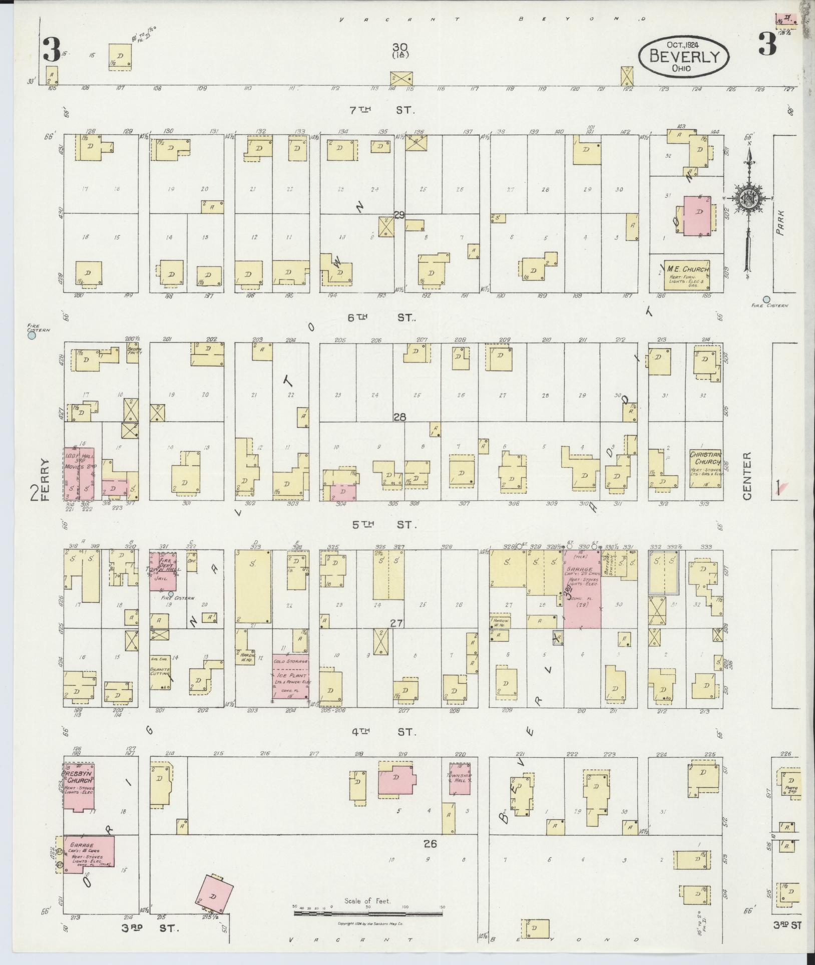 Sanborn Fire Insurance Map from Beverly, Washington County, Ohio (1924), Sheet #0003 - Historic Sanborn Fire Insurance Map Print, vintage old map wall art, antique decor, genealogy gift, Ohio Ohio map
