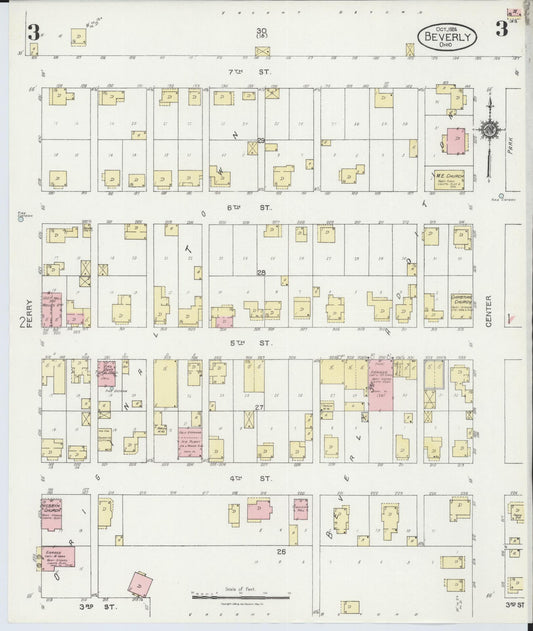 Sanborn Fire Insurance Map from Beverly, Washington County, Ohio (1924), Sheet #0003 - Historic Sanborn Fire Insurance Map Print, vintage old map wall art, antique decor, genealogy gift, Ohio Ohio map