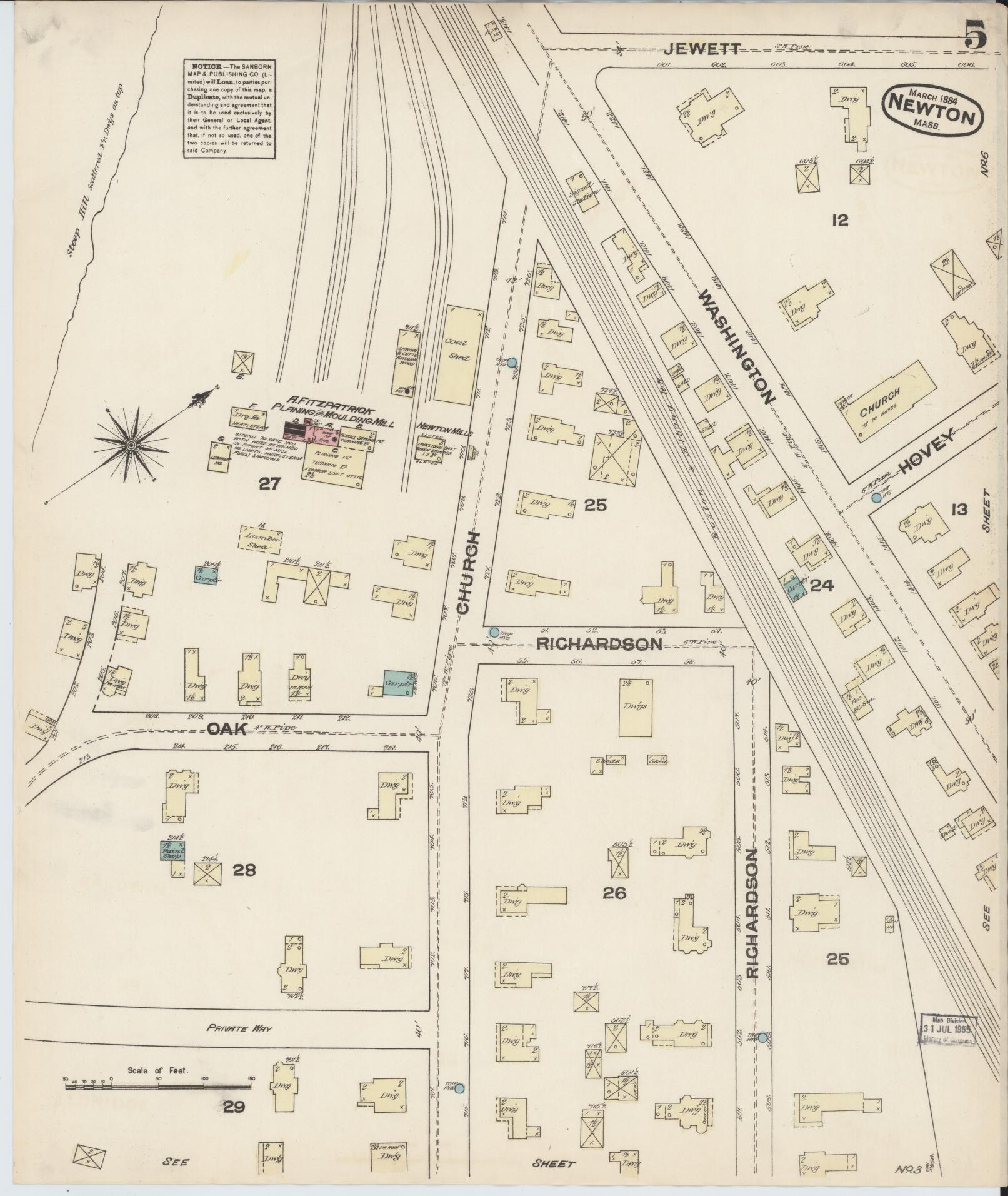 Sanborn Fire Insurance Map from Newton, Middlesex County, Massachusetts (1884), Sheet #0005 - Complete Map Set gallery image, historic Sanborn map, vintage wall art, Massachusetts Massachusetts