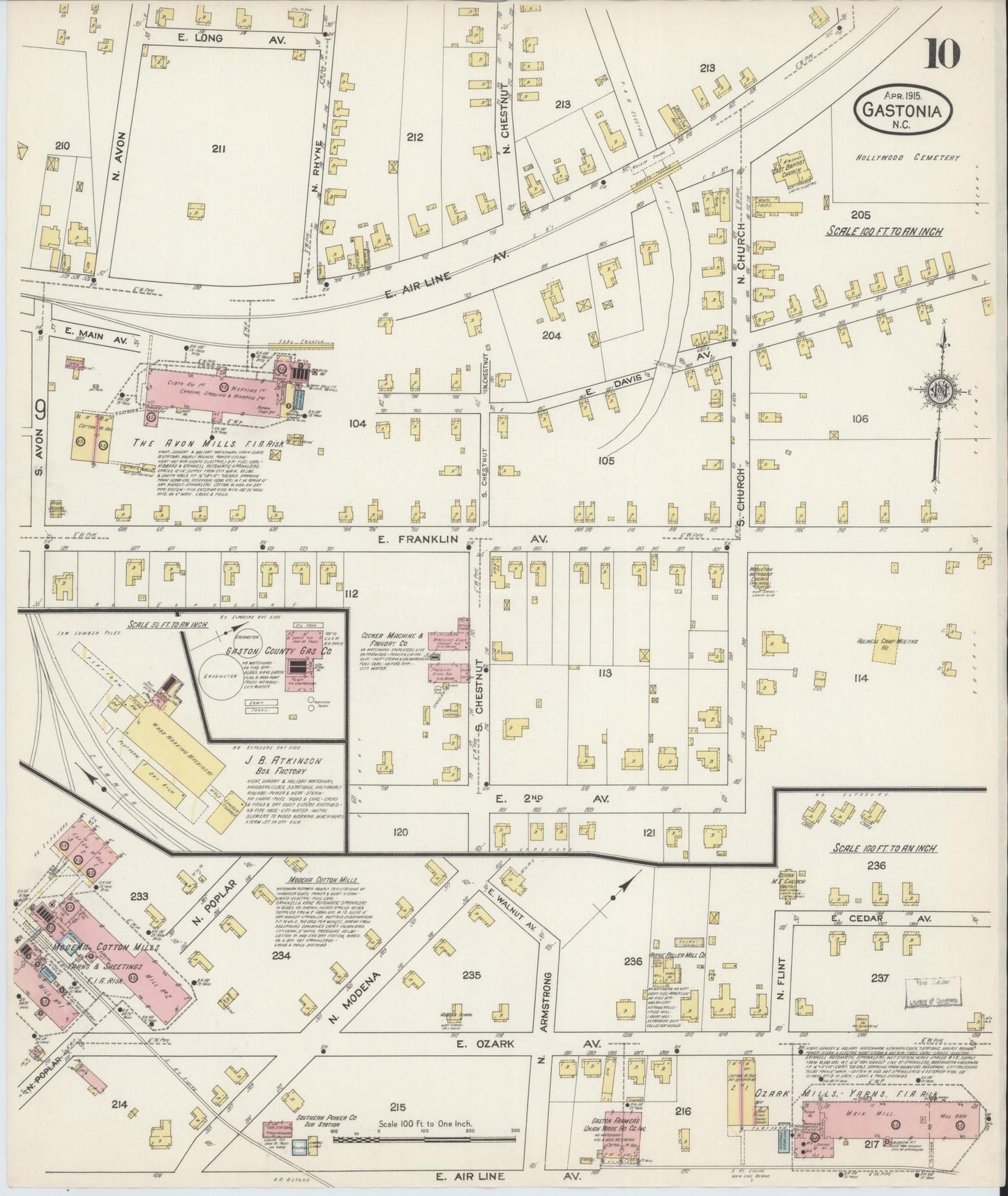 Sanborn Fire Insurance Map from Gastonia, Gaston County, North Carolina (1915), Sheet #0010 - Complete Map Set gallery image, historic Sanborn map, vintage wall art, North Carolina North Carolina