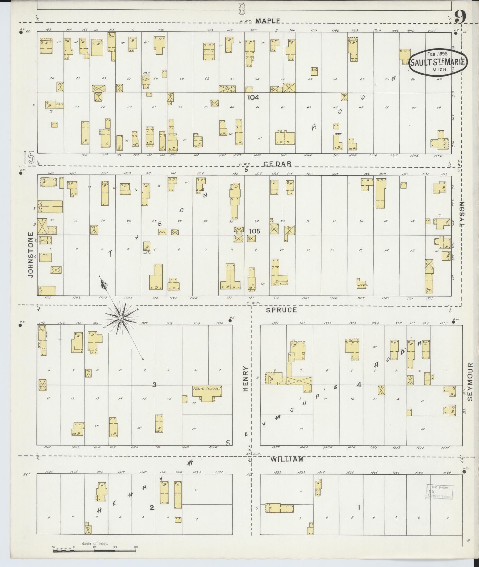Sanborn Fire Insurance Map from Sault Sainte Marie, Chippewa County, Michigan (1895), Sheet #0009 - Complete Map Set gallery image, historic Sanborn map, vintage wall art, Michigan Michigan