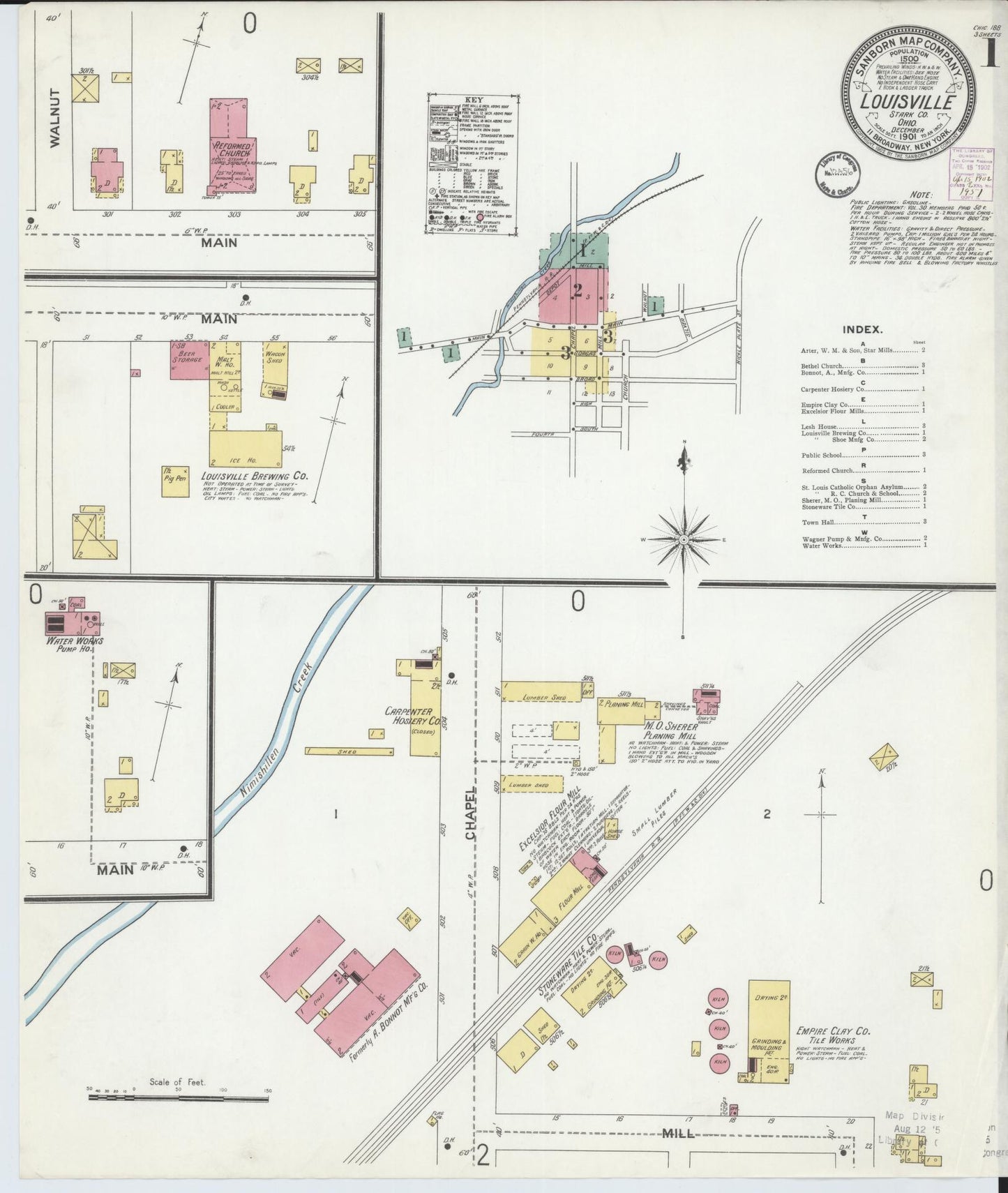 Sanborn Fire Insurance Map from Louisville, Stark County, Ohio (1901), Sheet #0001 - Historic Sanborn Fire Insurance Map Print, vintage old map wall art, antique decor, genealogy gift, Ohio Ohio map
