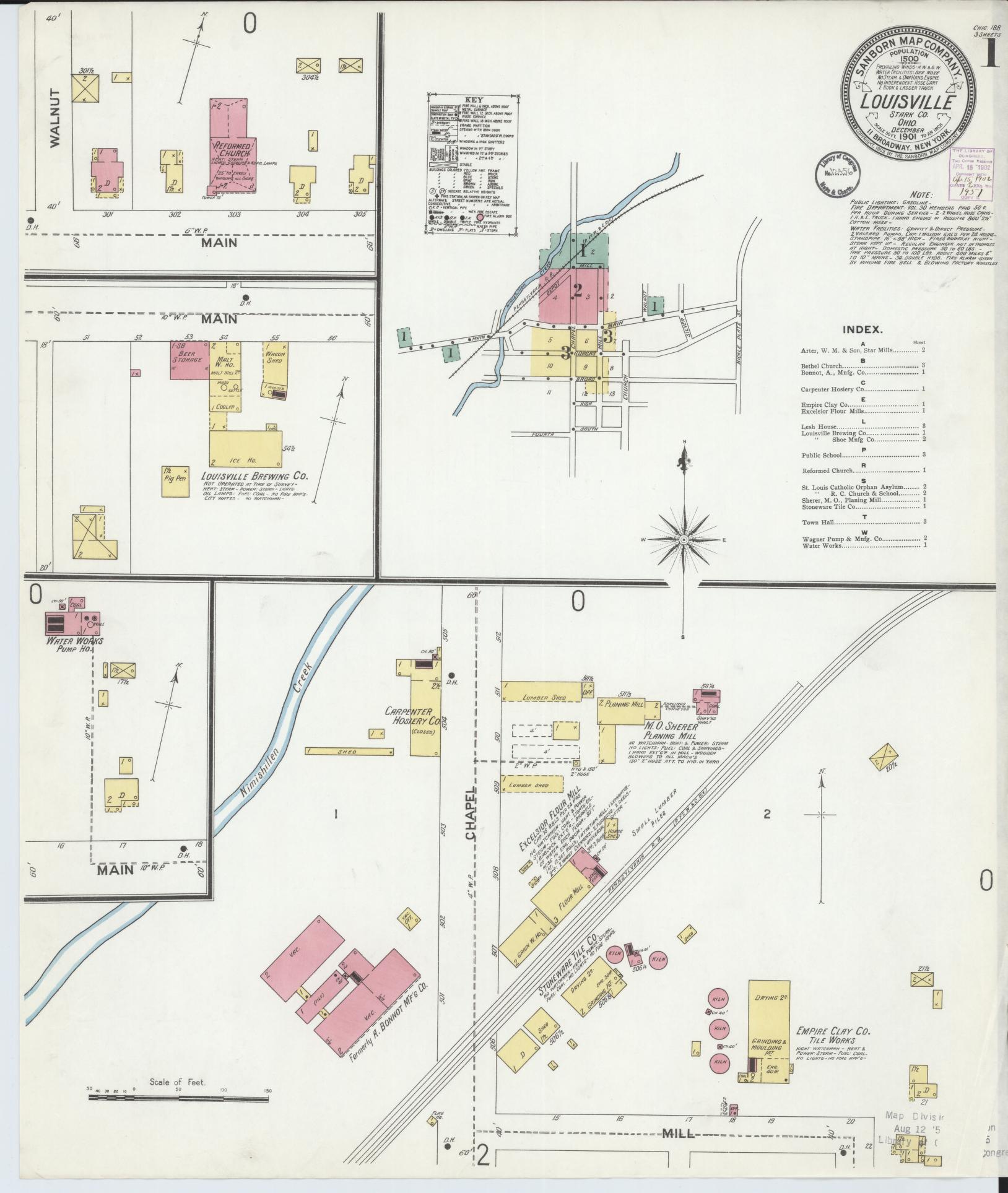 Sanborn Fire Insurance Map from Louisville, Stark County, Ohio (1901), Sheet #0001 - Historic Sanborn Fire Insurance Map Print, vintage old map wall art, antique decor, genealogy gift, Ohio Ohio map