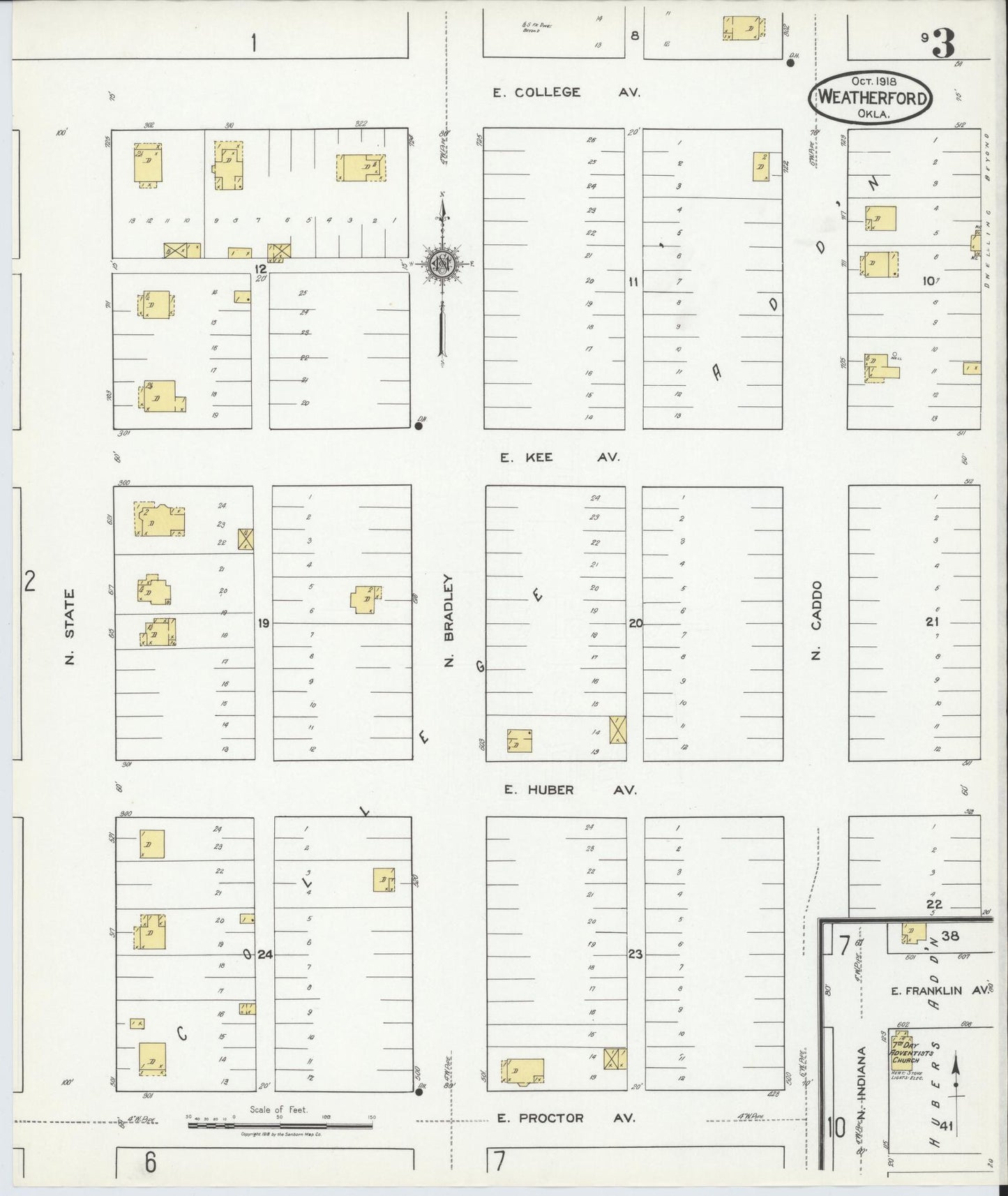 Sanborn Fire Insurance Map from Weatherford, Custer County, Oklahoma (1918), Sheet #0003 - Complete Map Set gallery image, historic Sanborn map, vintage wall art, Oklahoma Oklahoma