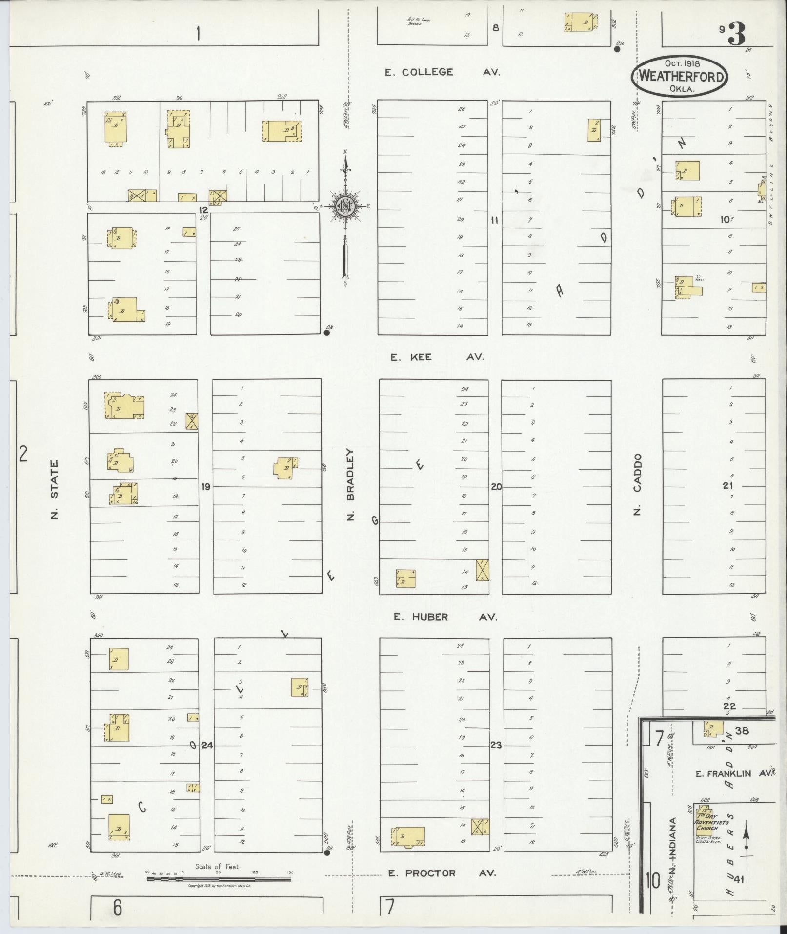 Sanborn Fire Insurance Map from Weatherford, Custer County, Oklahoma (1918), Sheet #0003 - Complete Map Set gallery image, historic Sanborn map, vintage wall art, Oklahoma Oklahoma