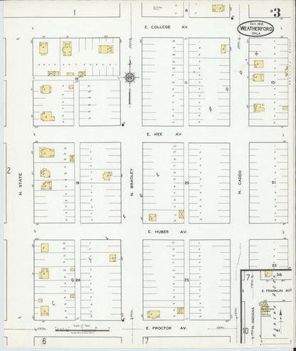 Sanborn Fire Insurance Map from Weatherford, Custer County, Oklahoma (1918), Sheet #0003 - Complete Map Set gallery image, historic Sanborn map, vintage wall art, Oklahoma Oklahoma