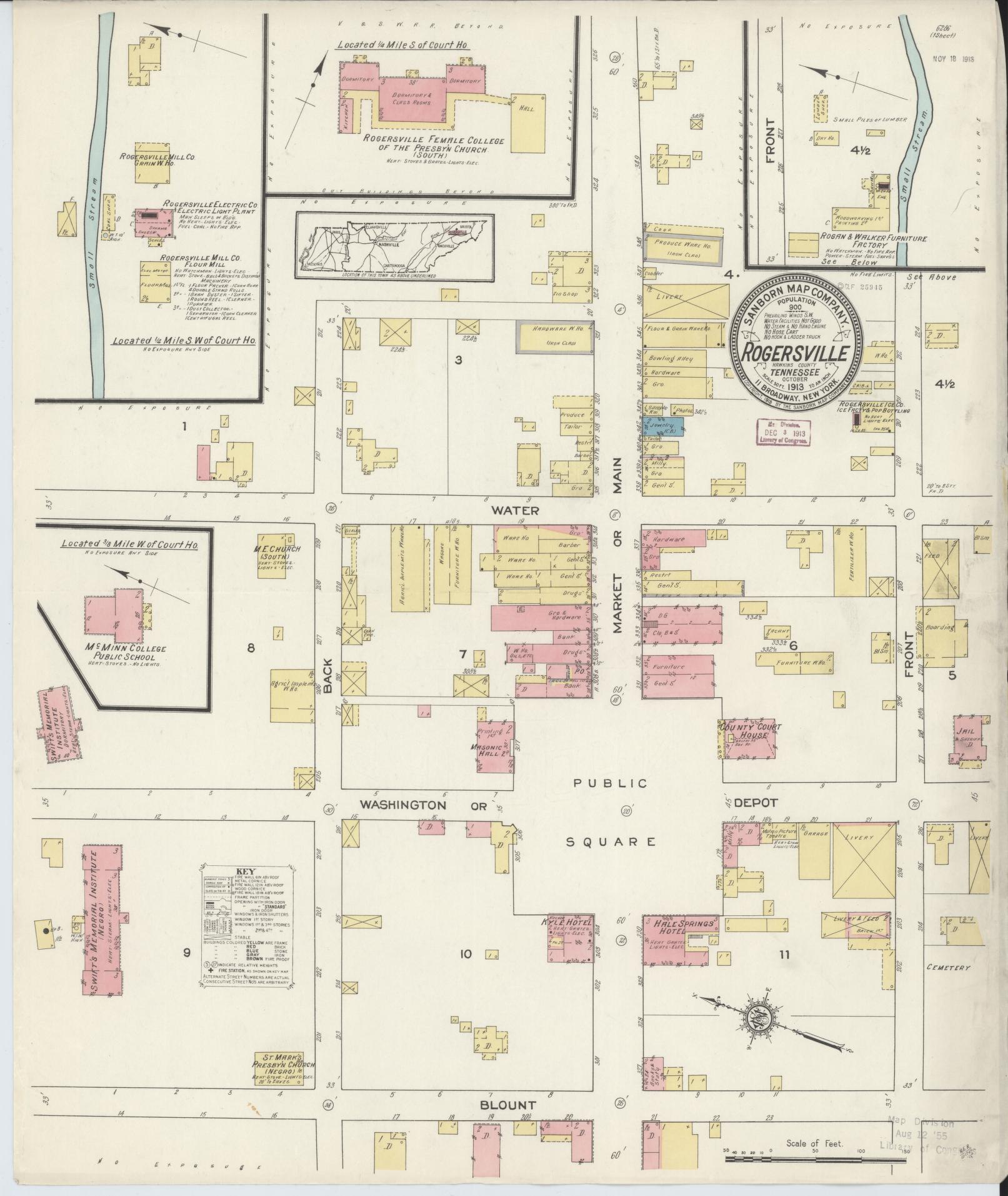 Sanborn Fire Insurance Map from Rogersville, Hawkins County, Tennessee. (1913) – Historic Sanborn Fire Insurance Map Print