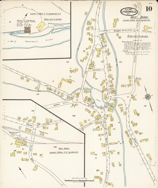 Sanborn Fire Insurance Map from Lyndonville, Caledonia County, Vermont (1922), Sheet #0010 - Historic Sanborn Fire Insurance Map Print, vintage old map wall art, antique decor, genealogy gift, Vermont Vermont map