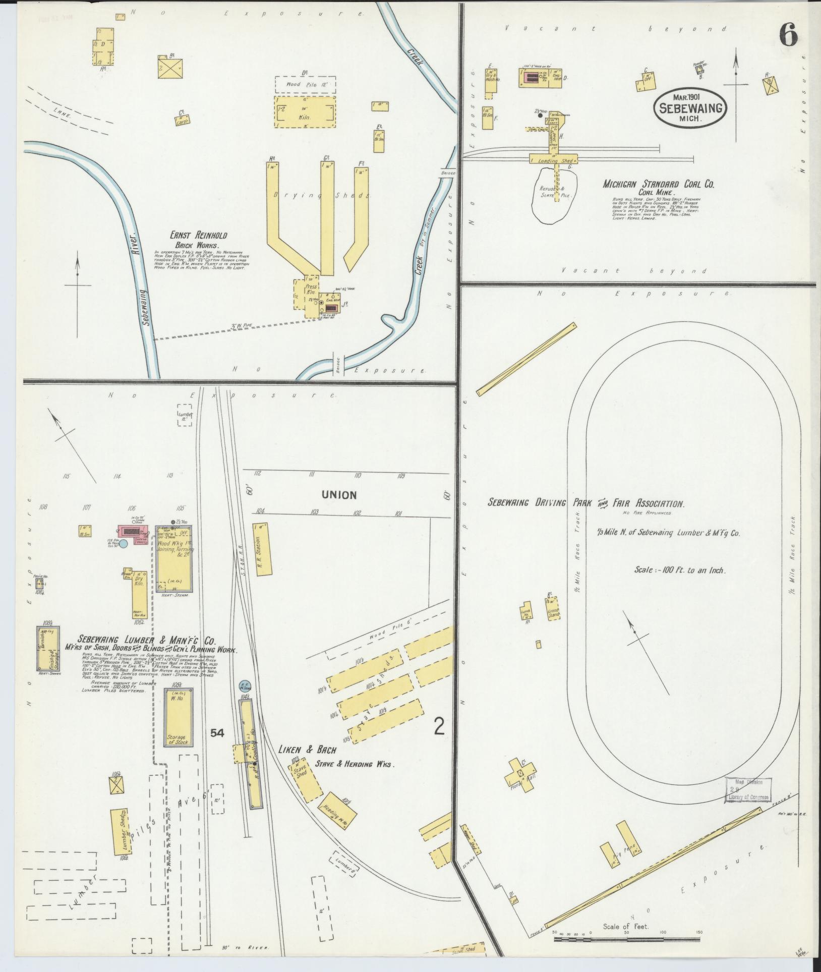 Sanborn Fire Insurance Map from Sebewaing, Huron County, Michigan (1901), Sheet #0006 - Complete Map Set gallery image, historic Sanborn map, vintage wall art, Michigan Michigan