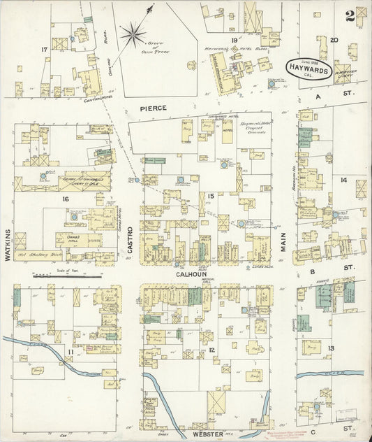 Sanborn Fire Insurance Map from Hayward, Alameda County, California (1888), Sheet #0002 - Historic Sanborn Fire Insurance Map Print, vintage old map wall art, antique decor, genealogy gift, California California map