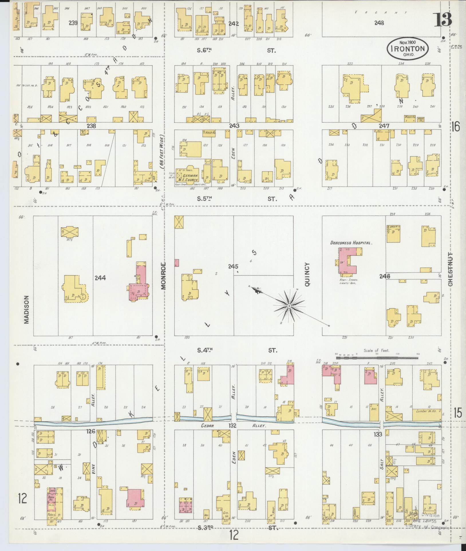 Sanborn Fire Insurance Map from Ironton, Lawrence County, Ohio (1900), Sheet #0013 - Complete Map Set gallery image, historic Sanborn map, vintage wall art, Ohio Ohio
