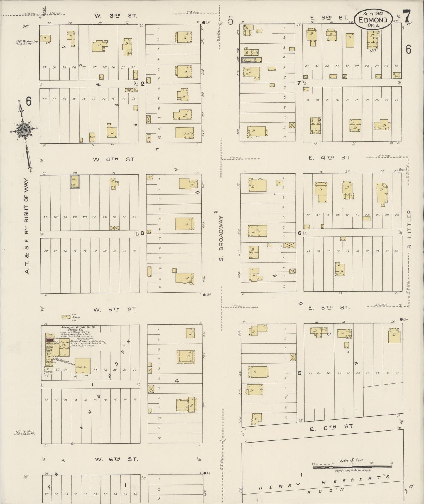 Sanborn Fire Insurance Map from Edmond, Oklahoma County, Oklahoma (1922), Sheet #0007 - Complete Map Set gallery image, historic Sanborn map, vintage wall art, Edmond Oklahoma