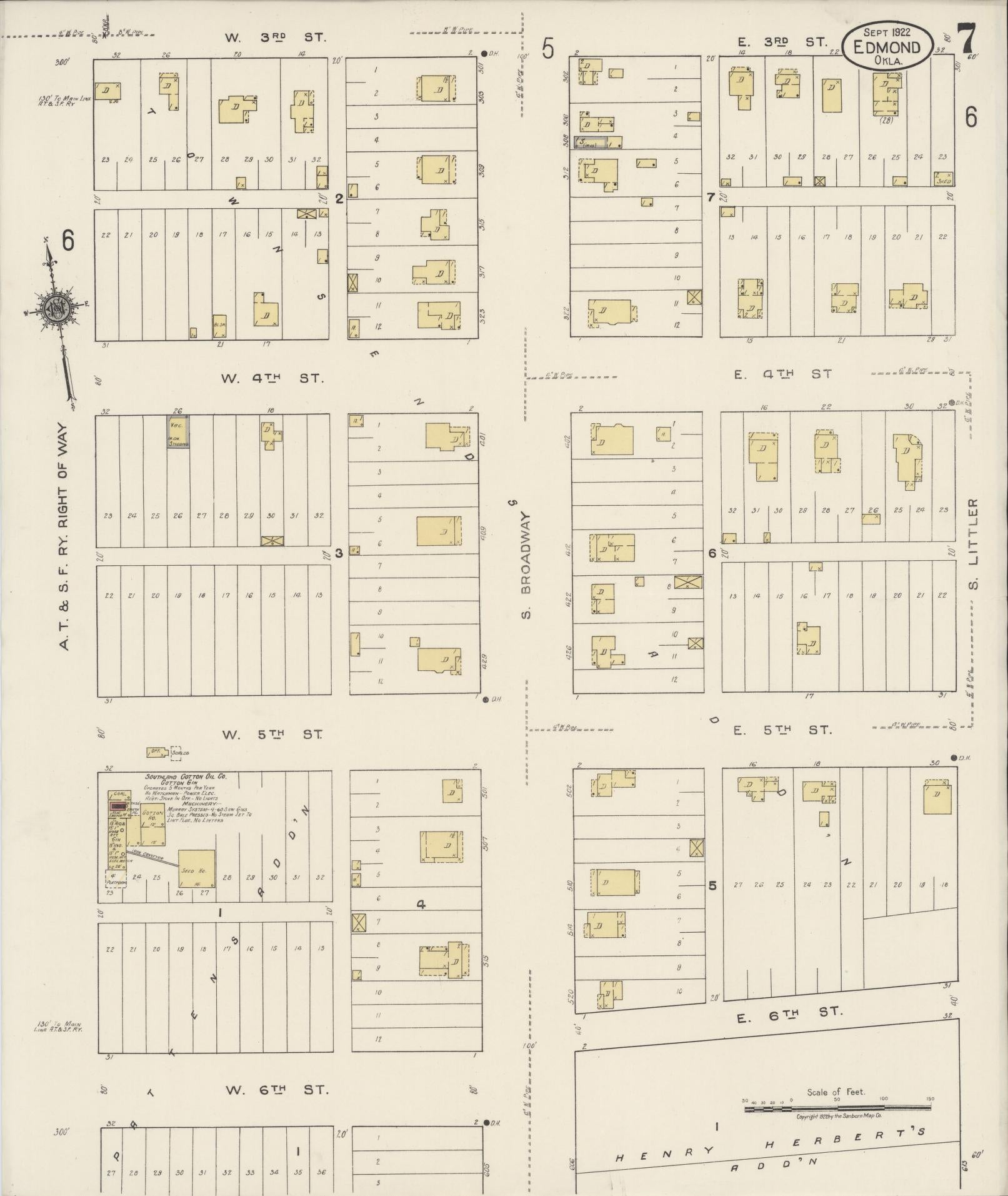 Sanborn Fire Insurance Map from Edmond, Oklahoma County, Oklahoma (1922), Sheet #0007 - Complete Map Set gallery image, historic Sanborn map, vintage wall art, Edmond Oklahoma