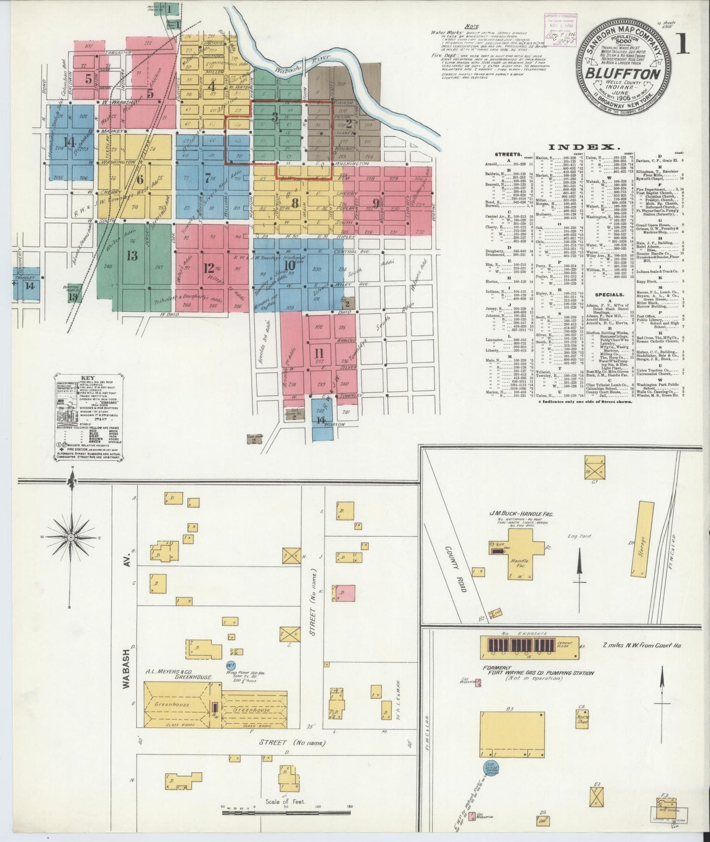 Sanborn Fire Insurance Map from Bluffton, Wells County, Indiana (1906), Sheet #0001 - Complete Map Set gallery image, historic Sanborn map, vintage wall art, Indiana Indiana