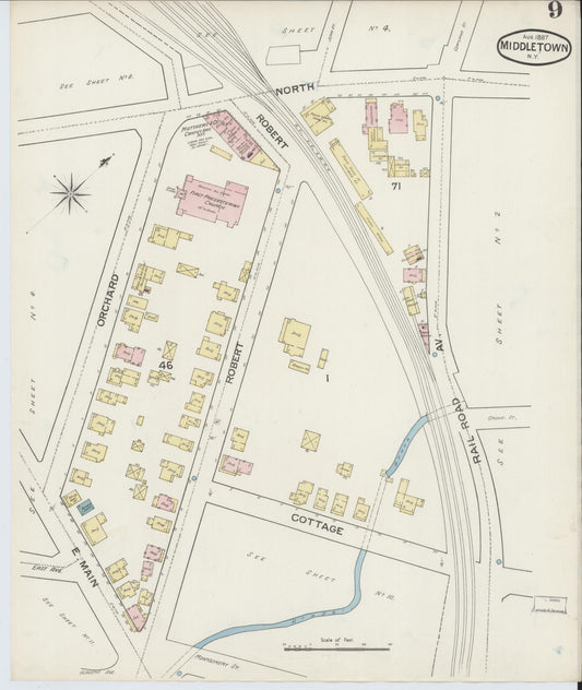 Sanborn Fire Insurance Map from Middletown, Orange County, New York (1887), Sheet #0008 - Historic Sanborn Fire Insurance Map Print, vintage old map wall art, antique decor, genealogy gift, New York New York map