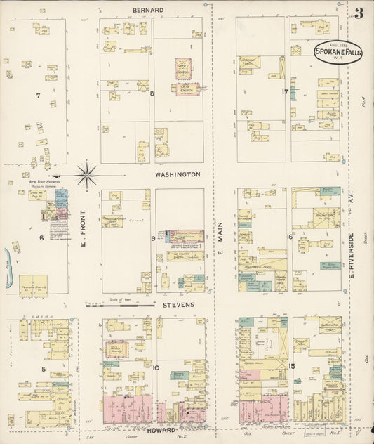 Sanborn Fire Insurance Map from Spokane, Spokane County, Washington (1888), Sheet #0003 - Historic Sanborn Fire Insurance Map Print, vintage old map wall art, antique decor, genealogy gift, Washington Washington map