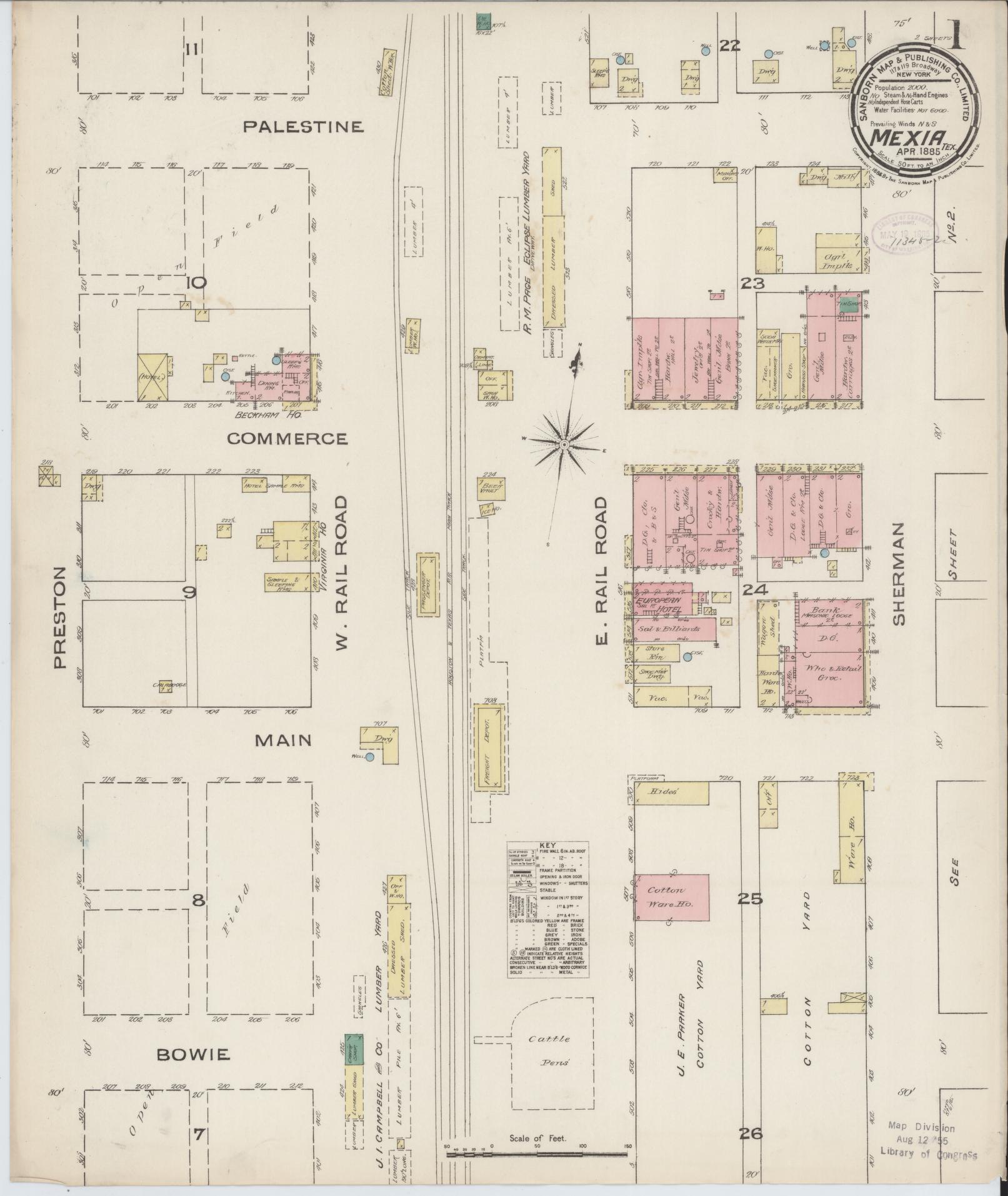 Sanborn Fire Insurance Map from Mexia, Limestone County, Texas (1885), Sheet #0001 - Complete Map Set gallery image, historic Sanborn map, vintage wall art, Texas Texas