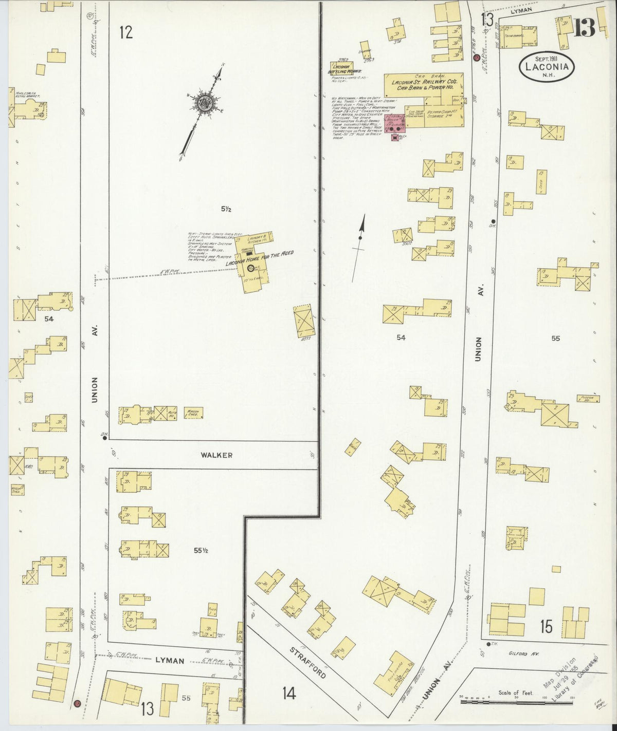 Sanborn Fire Insurance Map from Laconia, Belknap County, New Hampshire (1911), Sheet #0013 - Complete Map Set gallery image, historic Sanborn map, vintage wall art, New Hampshire New Hampshire