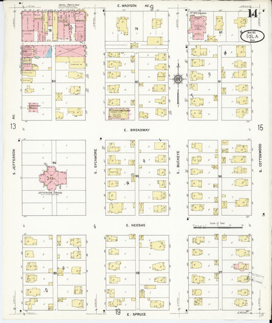 Sanborn Fire Insurance Map from Iola, Allen County, Kansas (1912), Sheet #0014 - Historic Sanborn Fire Insurance Map Print, vintage old map wall art, antique decor, genealogy gift, Kansas Kansas map