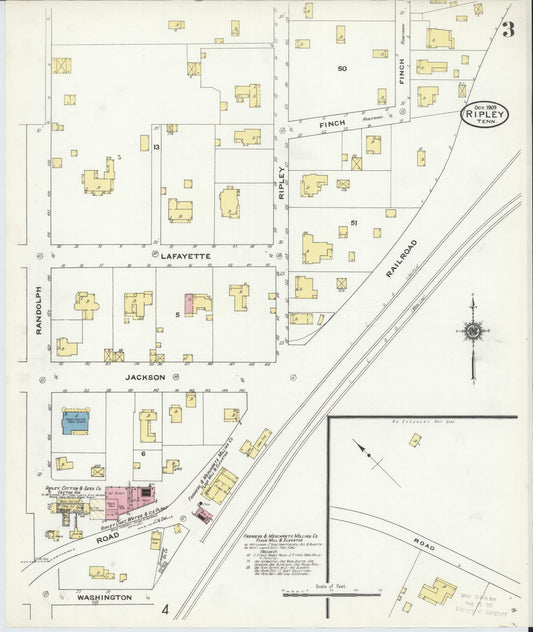 Sanborn Fire Insurance Map from Ripley, Lauderdale County, Tennessee (1909), Sheet #0003 - Historic Sanborn Fire Insurance Map Print, vintage old map wall art, antique decor, genealogy gift, Tennessee Tennessee map