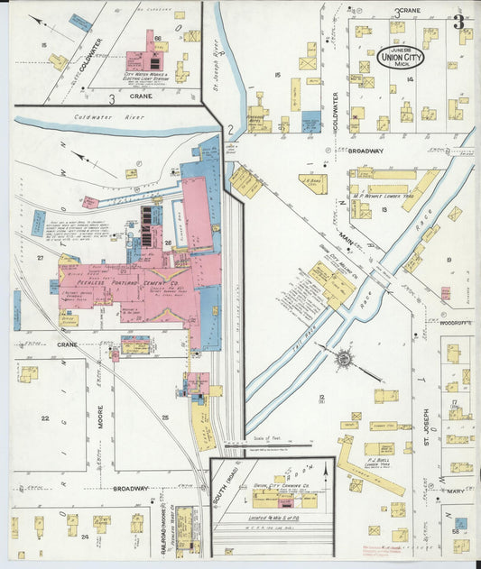 Sanborn Fire Insurance Map from Union City, Branch And Calhoun Counties, Michigan (1918), Sheet #0003 - Historic Sanborn Fire Insurance Map Print, vintage old map wall art, antique decor, genealogy gift, Michigan Michigan map