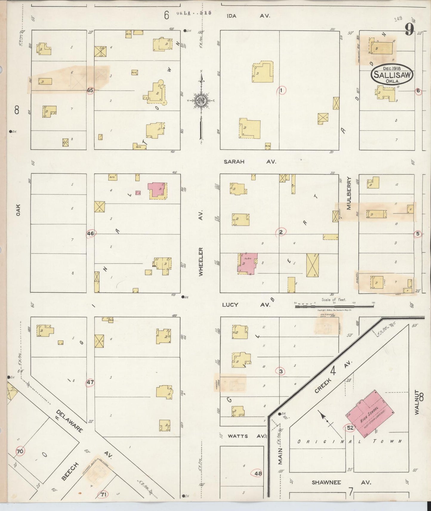 Sanborn Fire Insurance Map from Sallisaw, Sequoyah County, Oklahoma (1933), Sheet #0009 - Complete Map Set gallery image, historic Sanborn map, vintage wall art, Oklahoma Oklahoma