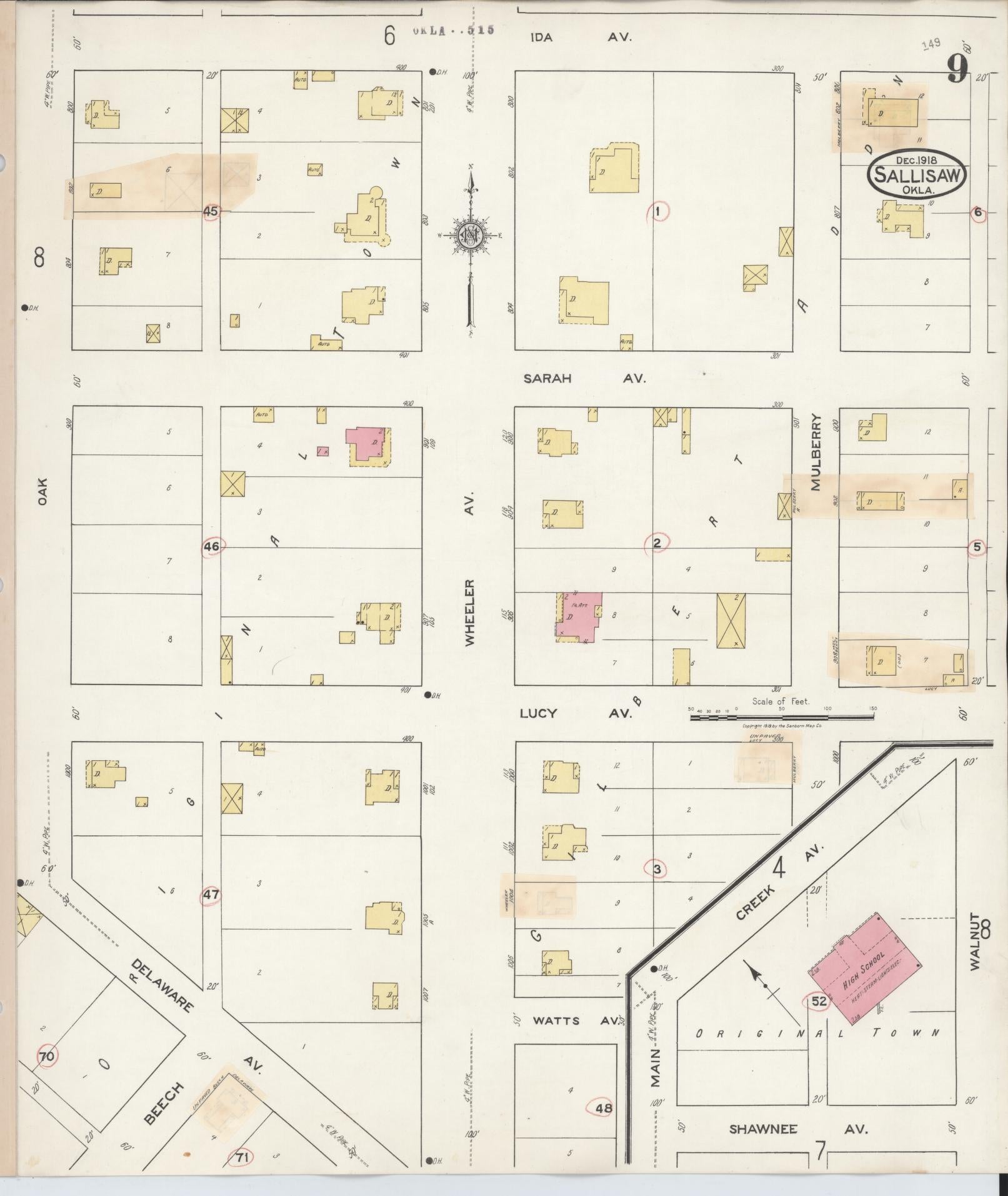 Sanborn Fire Insurance Map from Sallisaw, Sequoyah County, Oklahoma (1933), Sheet #0009 - Complete Map Set gallery image, historic Sanborn map, vintage wall art, Oklahoma Oklahoma
