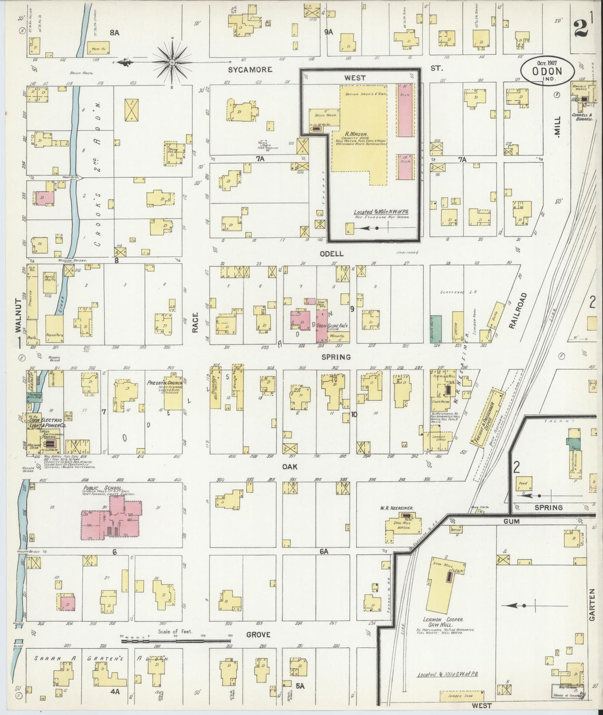 Sanborn Fire Insurance Map from Odon, Daviess County, Indiana (1907), Sheet #0002 - Historic Sanborn Fire Insurance Map Print, vintage old map wall art, antique decor, genealogy gift, Indiana Indiana map