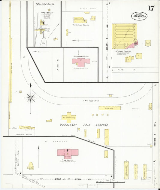 Sanborn Fire Insurance Map from Oskaloosa, Mahaska County, Iowa (1902), Sheet #0017 - Historic Sanborn Fire Insurance Map Print, vintage old map wall art