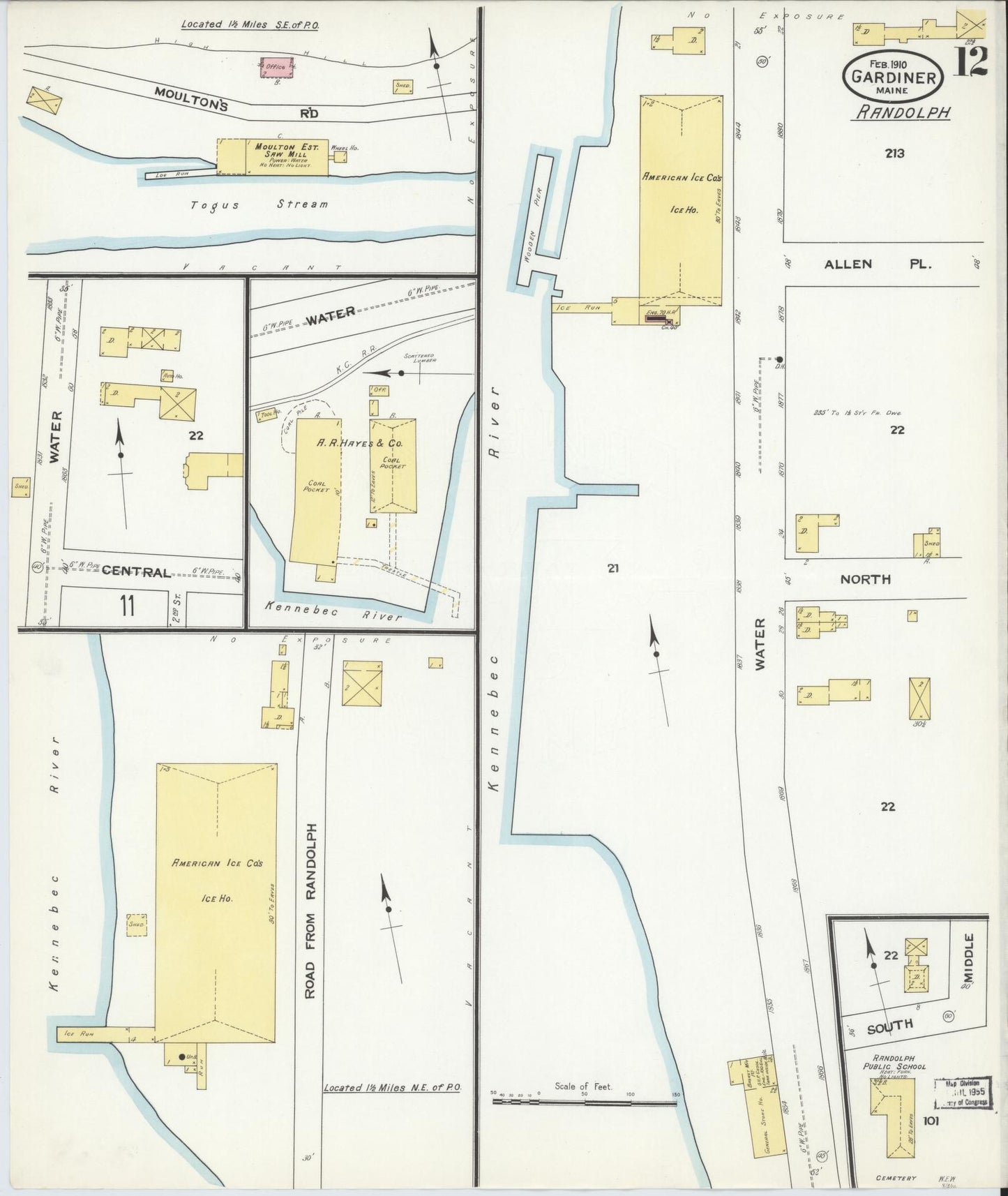 Sanborn Fire Insurance Map from Gardiner, Kennebec County, Maine (1910), Sheet #0012 - Complete Map Set gallery image, historic Sanborn map, vintage wall art, Maine Maine